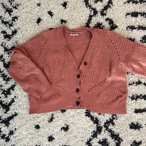 AE Chenille Oversized Cropped Button Down Cardigan